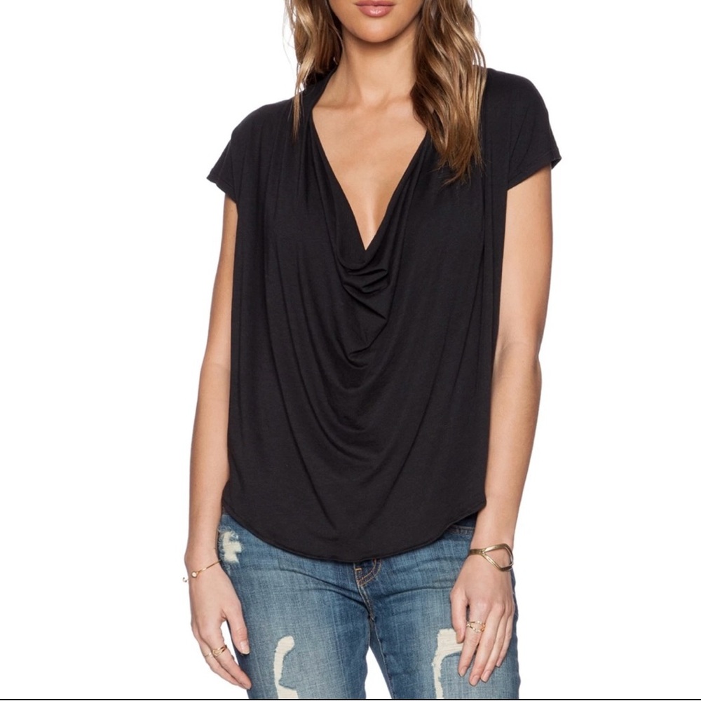 FREE PEOPLE WE THE FREE‎ BLACK SHORT SLEEVE FANTASY JERSEY COWL TEE Sz S